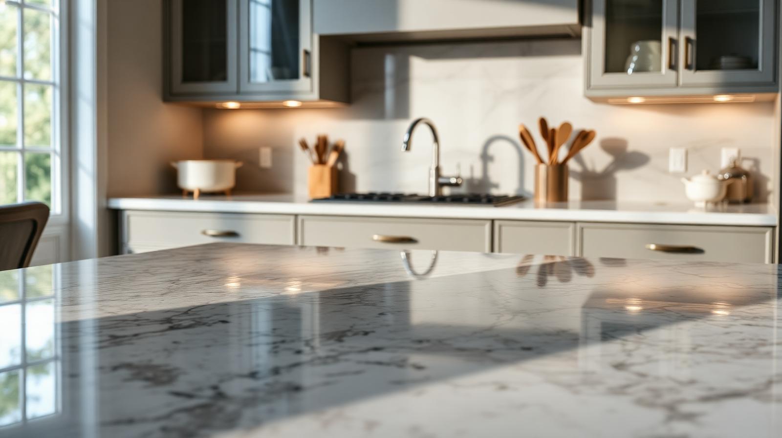 Damaged kitchen worktop edge being assessed before repair — illustrative image