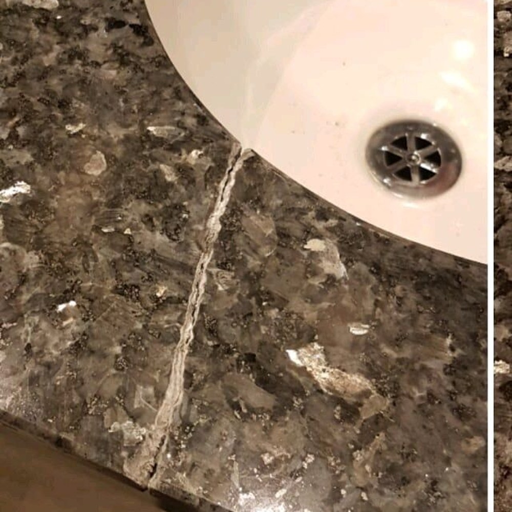 Marble vanity top repair — before