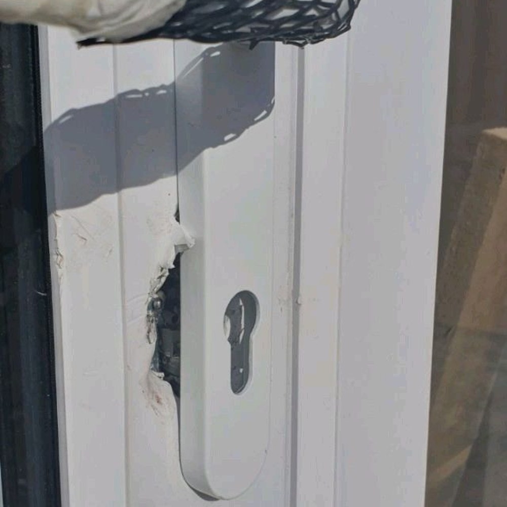 uPVC door frame repair — before