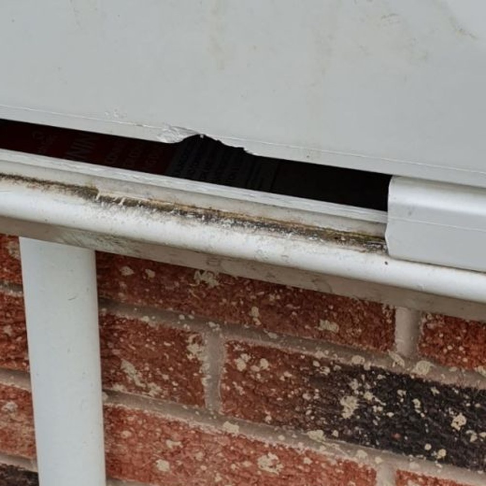Fibreglass meter box repair — before