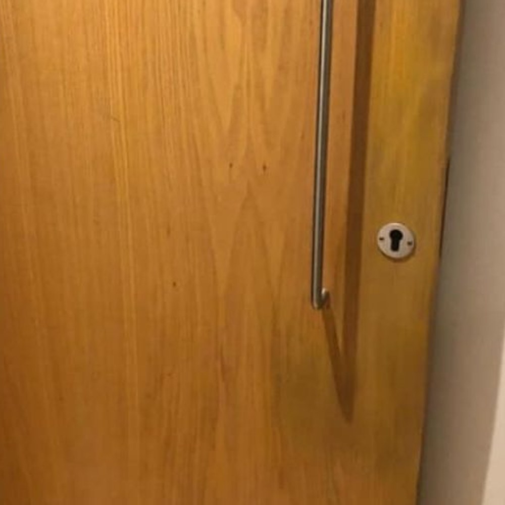 Timber-effect door repair — after